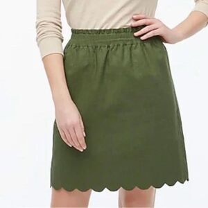 J. Crew Olive Green Linen Blend Scalloped Hem Mini Skirt Size 2
